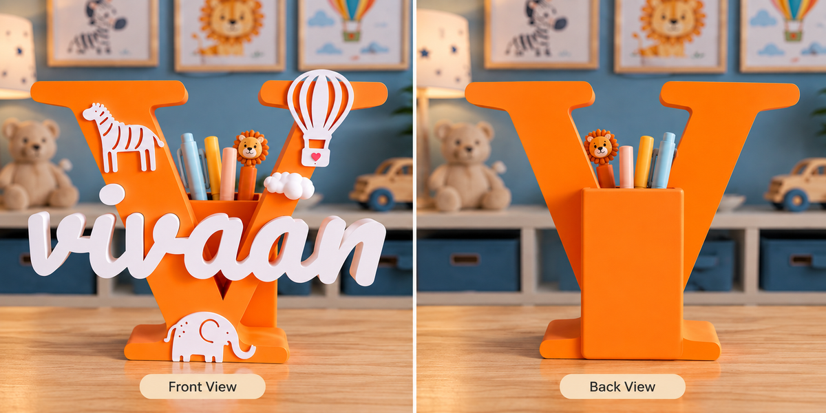 Personalised Name Stand & Pen Holder Animals Theme