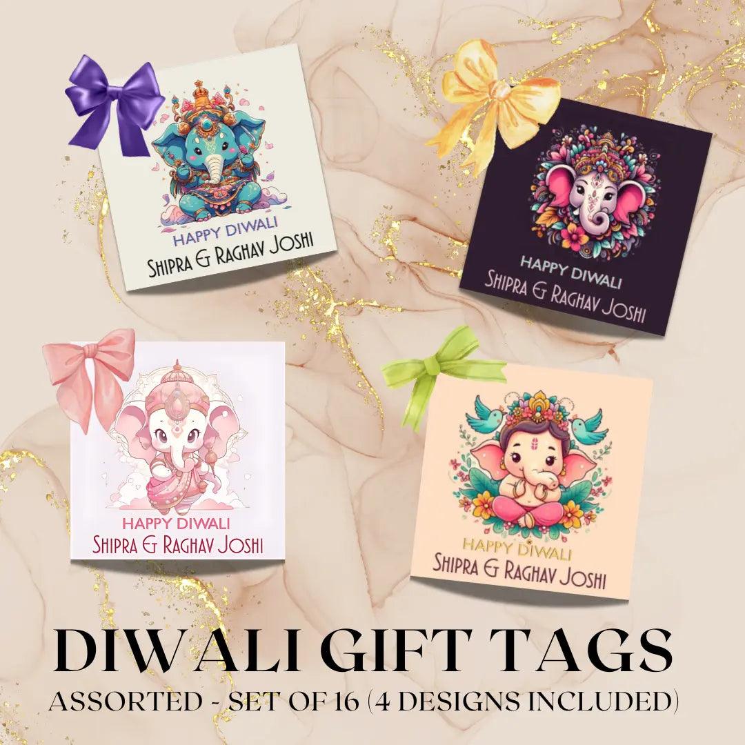 Assorted Happy Diwali Gift Tags/ Gift Stickers - Baby Ganesha - Set of 16 pieces Chatterbox Labels