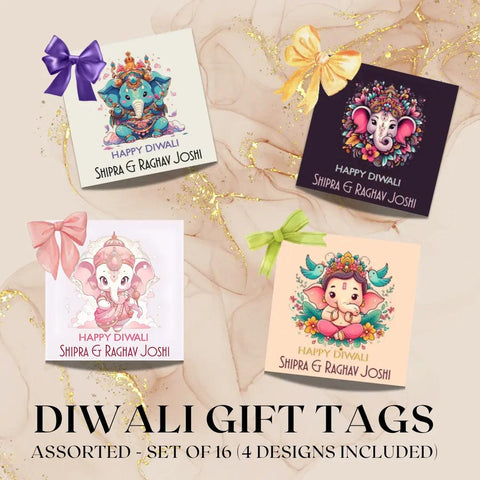 Assorted Happy Diwali Gift Tags/ Gift Stickers - Baby Ganesha - Set of 16 pieces Chatterbox Labels