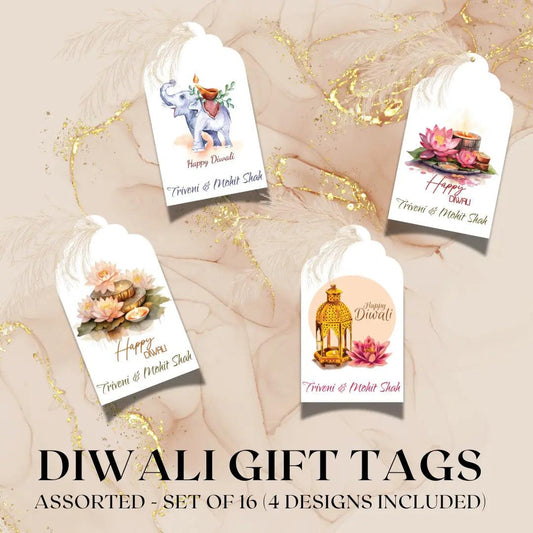 Assorted Happy Diwali Gift Tags - Premium - Set of 16 pieces - Chatterbox Labels - Gift Tags