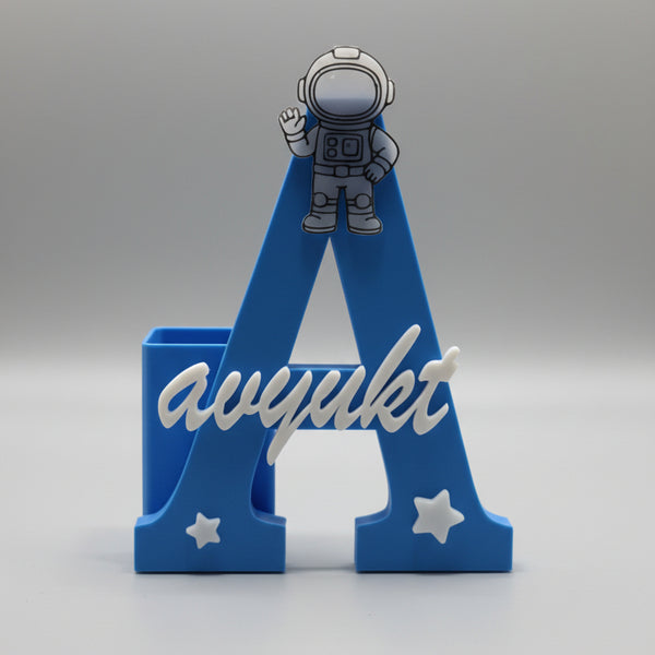 Personalised Name Stand & Pen Holder Astronaut Theme