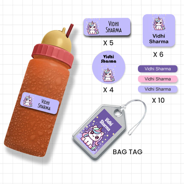 Assorted Shapes Waterproof Labels - Baby Unicorn Theme