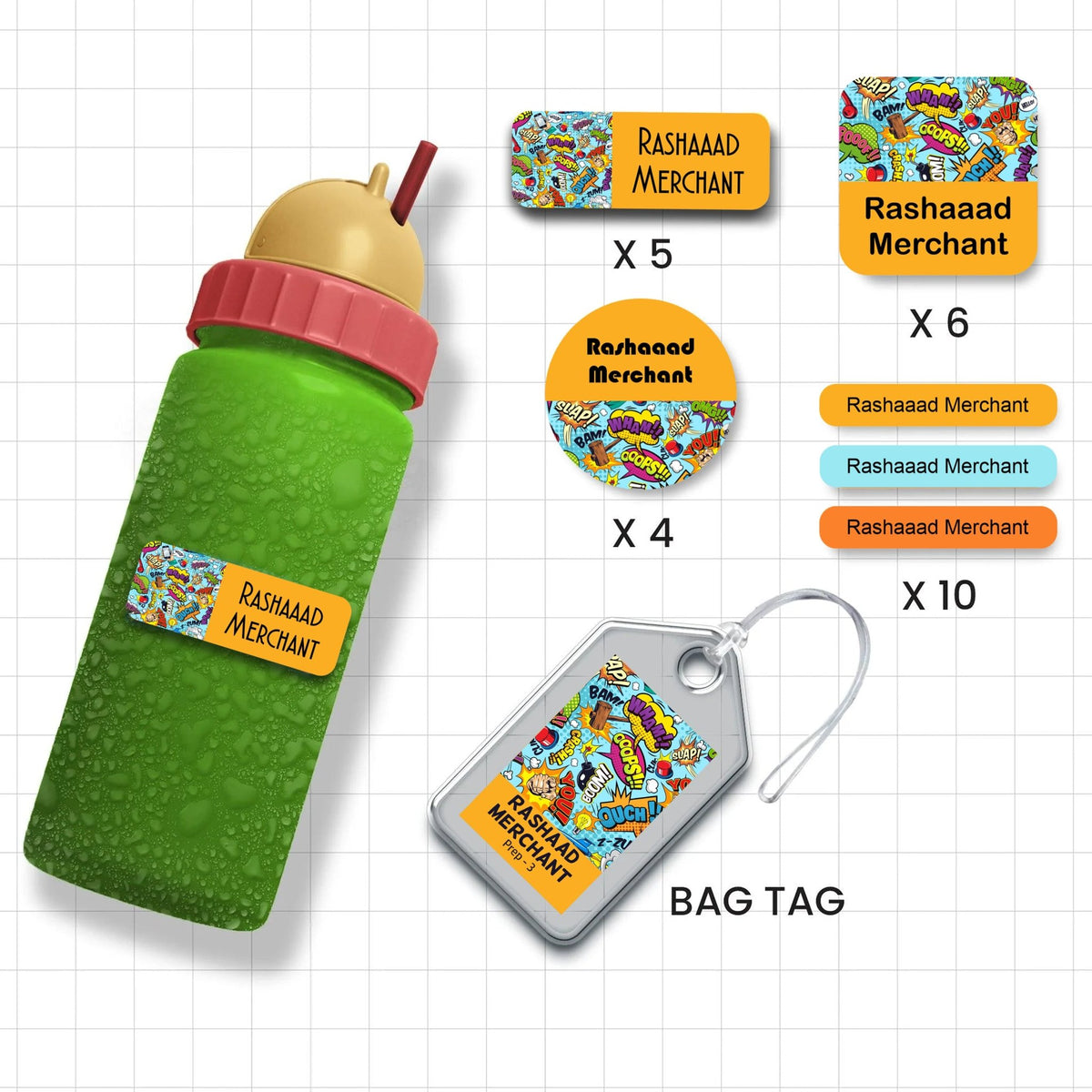 Assorted Shapes Waterproof Labels - Bam Boom Theme - Chatterbox Labels-Personalised Waterproof Stickers - Opaque