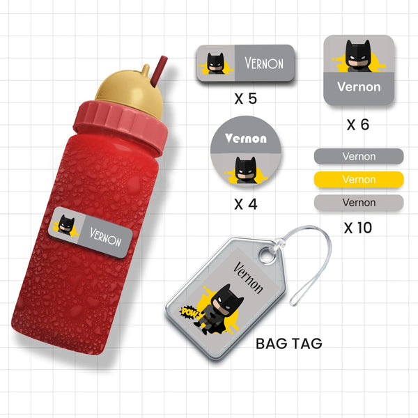 Assorted Shapes Waterproof Labels - Batman Design - Chatterbox Labels-Personalised Waterproof Stickers - Opaque