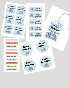 Assorted Waterproof Labels - Blue Cars Design Chatterbox Labels