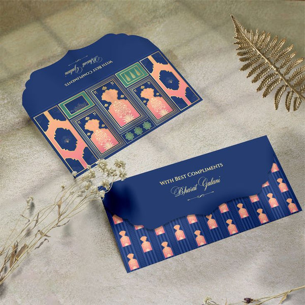 Luxe Gold Foil Money Envelopes - Royal Blue Motif Frame - Chatterbox Labels - Luxe Envelopes