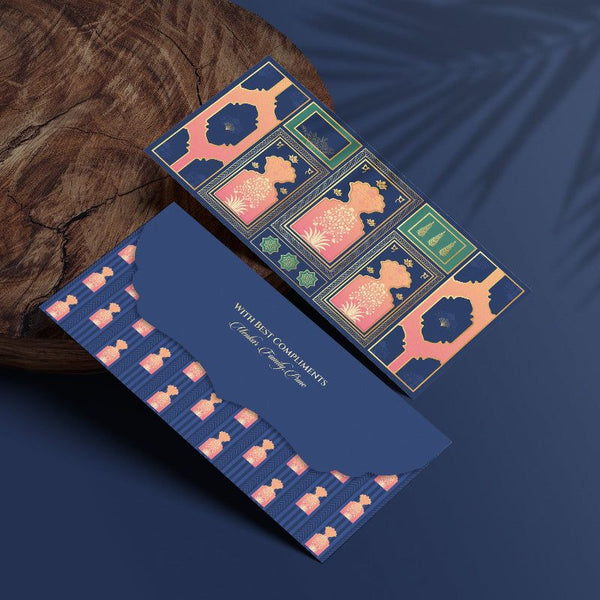 Luxe Gold Foil Money Envelopes - Royal Blue Motif Frame - Chatterbox Labels - Luxe Envelopes