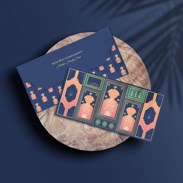 Luxe Gold Foil Money Envelopes - Royal Blue Motif Frame - Chatterbox Labels - Luxe Envelopes