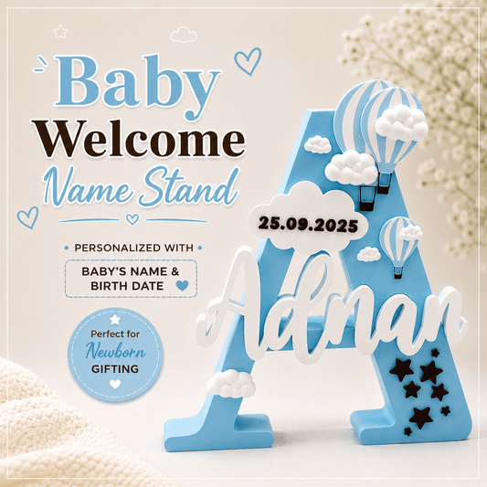 Baby Boy Birth Announcement Personalised 3D Printed Name Stand - Chatterbox Labels-3D Printed Gifts