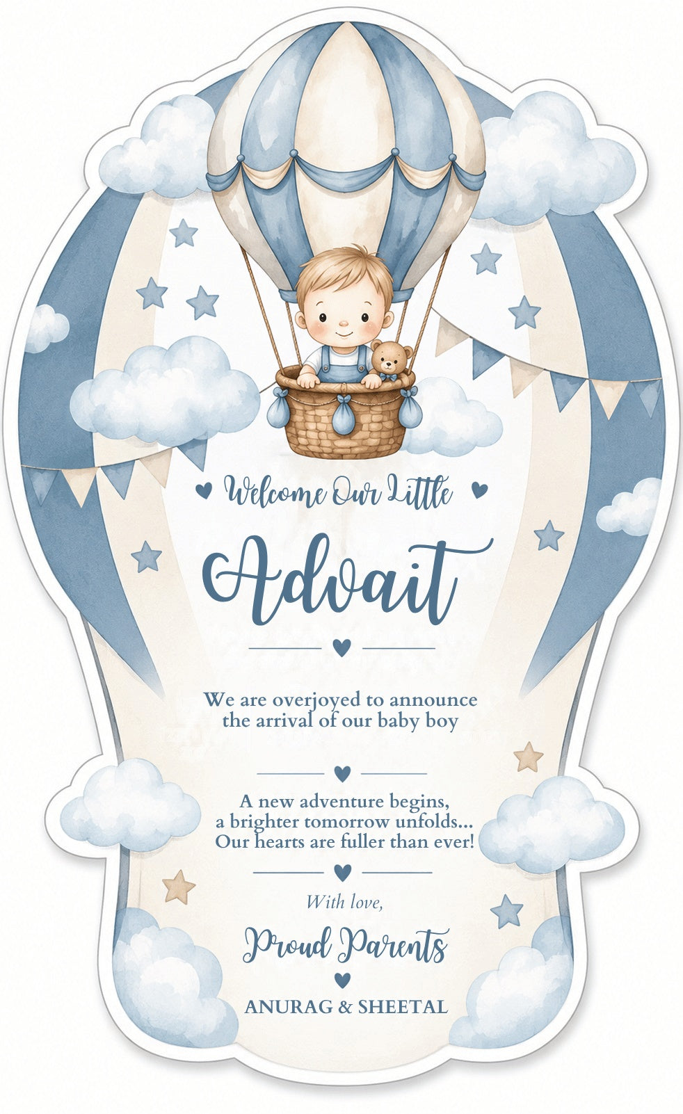 Baby Shower & Birth Announcement Gift Tags in a hotair balloon design