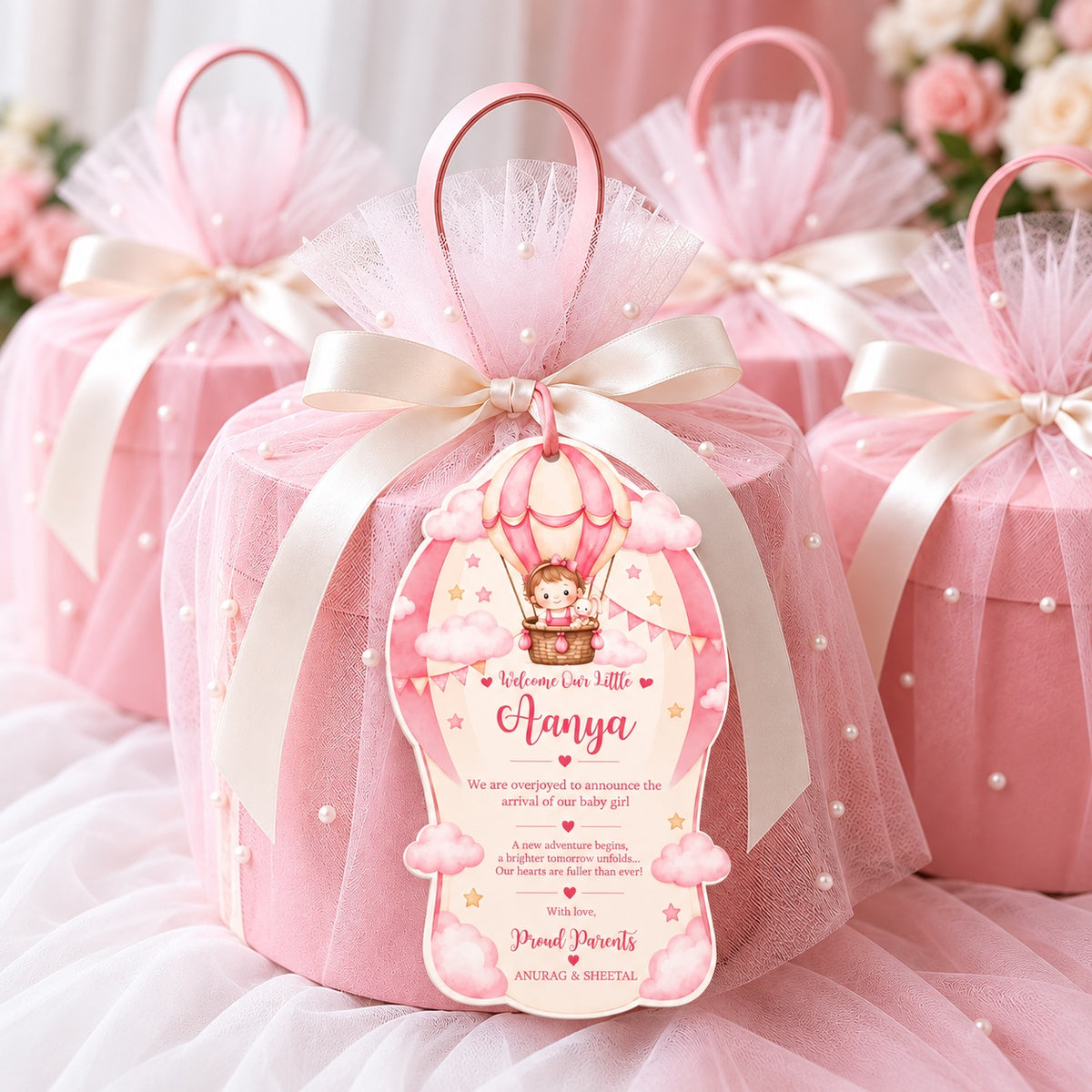 Baby Shower & Birth Announcement Gift Tags in a hotair balloon design