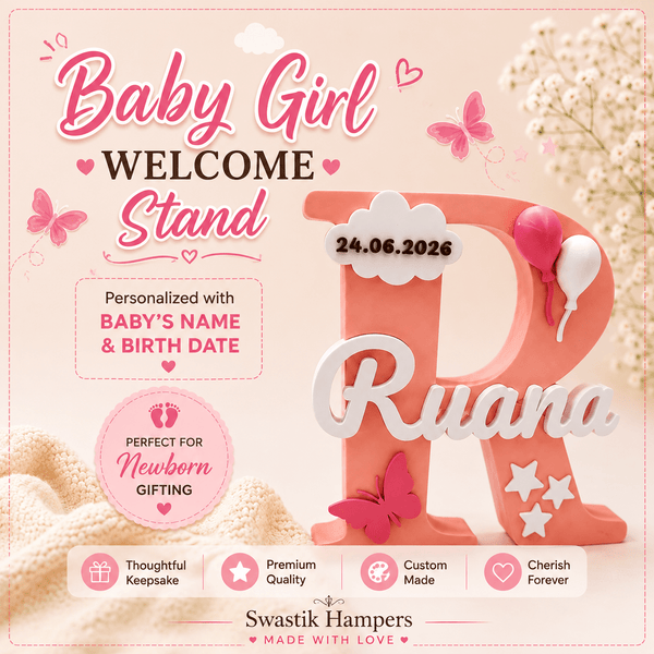 Baby Girl Birth Announcement Personalised 3D Printed Name Stand - Chatterbox Labels-3D Printed Gifts
