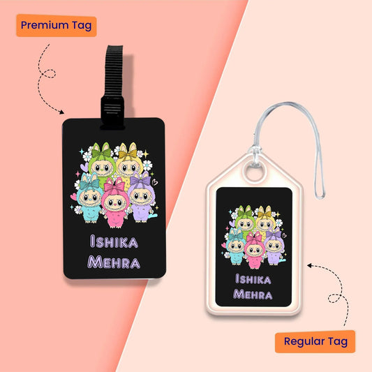 Personalized Bag Tags for Kids - Set of 5 - Labubu Design - Chatterbox Labels - Luggage Tags