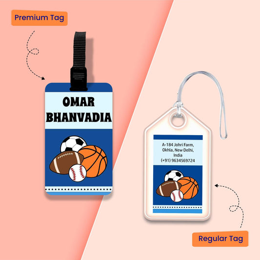 Personalized Bag Tags for Kids - Set of 5 - Ball Sports Design - Chatterbox Labels - Luggage Tags