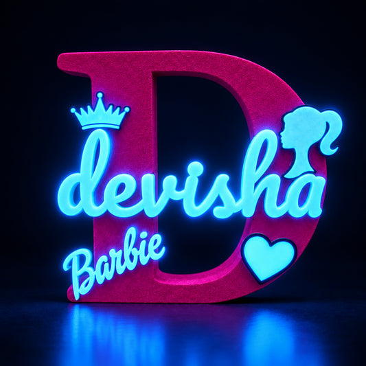 Barbie Theme Personalised Name Stand Glow In The Dark