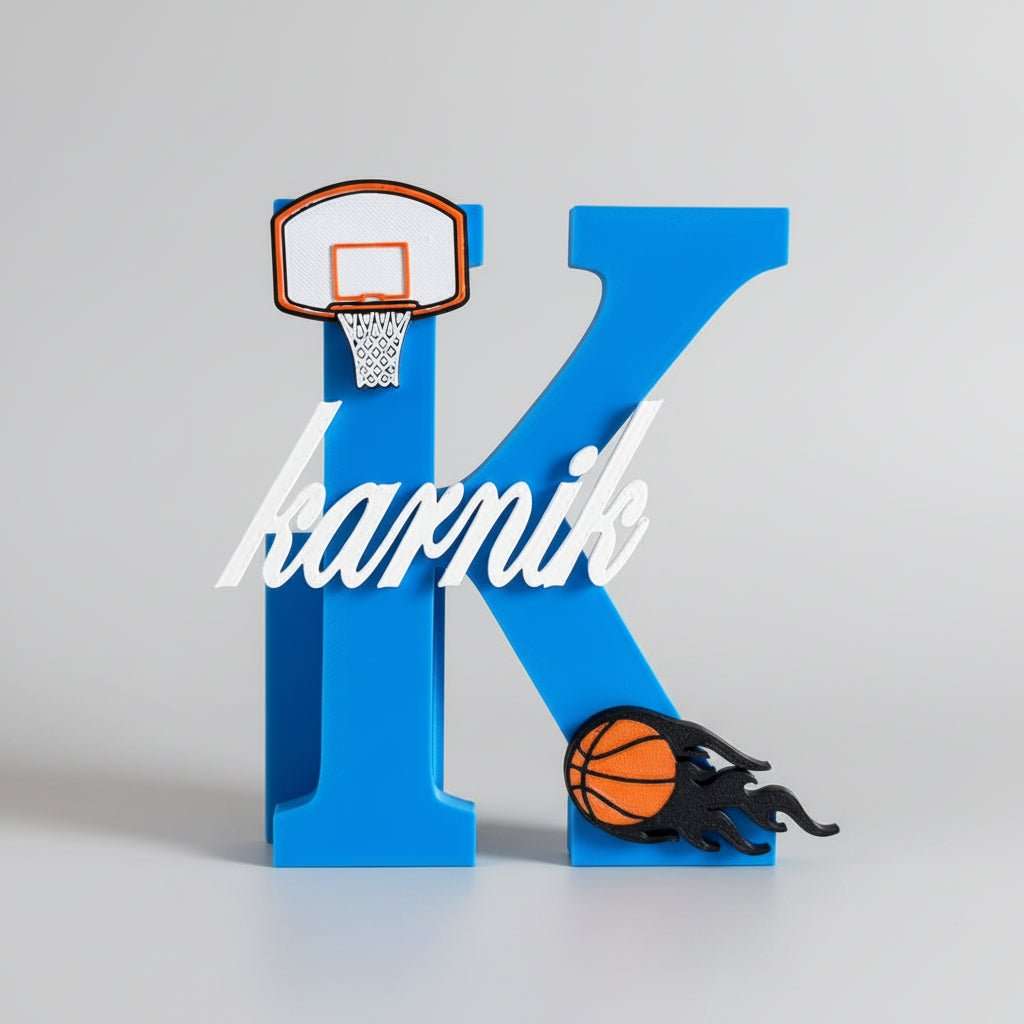 Personalised Name Stand & Pen Holder Basketball Theme - Chatterbox Labels-3D Printed Gifts