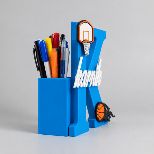 Personalised Name Stand & Pen Holder Basketball Theme - Chatterbox Labels-3D Printed Gifts