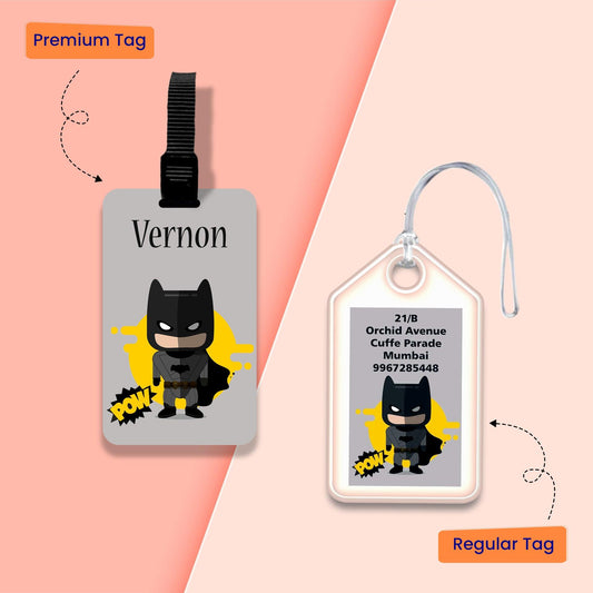 Personalized Bag Tags for Kids - Set of 5 - Batman Design - Chatterbox Labels - Luggage Tags