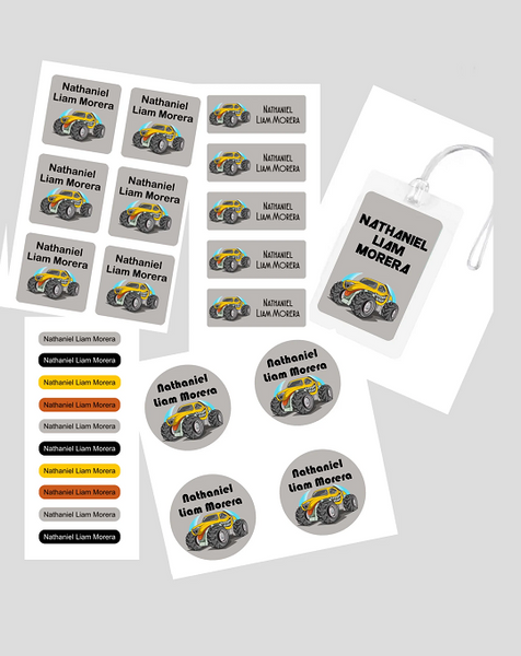 Assorted Waterproof Labels - Big Monster Truck Theme Chatterbox Labels