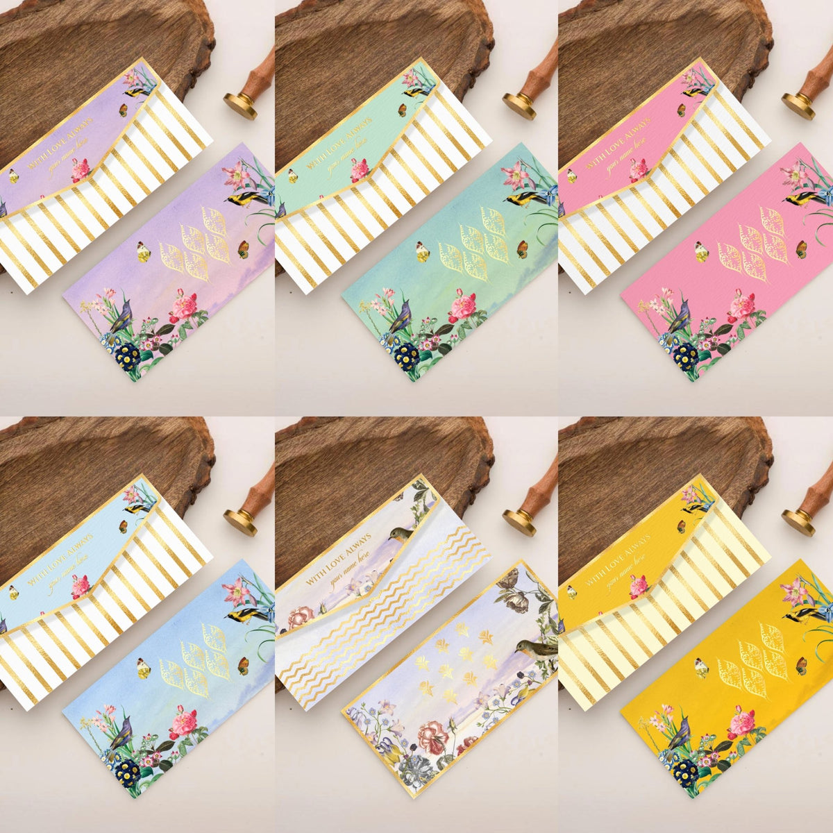 Assorted Wedding Luxe Envelope Set - Birdsong Blossoms Design - Chatterbox Labels - Envelopes