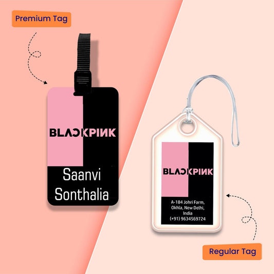 Personalized Bag Tags for Kids - Set of 5 - Black Pink Design - Chatterbox Labels - Bag Tags
