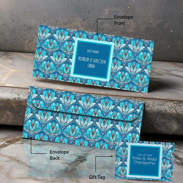 Personalised Money Envelopes - Blue Lotus Theme - Set of 20