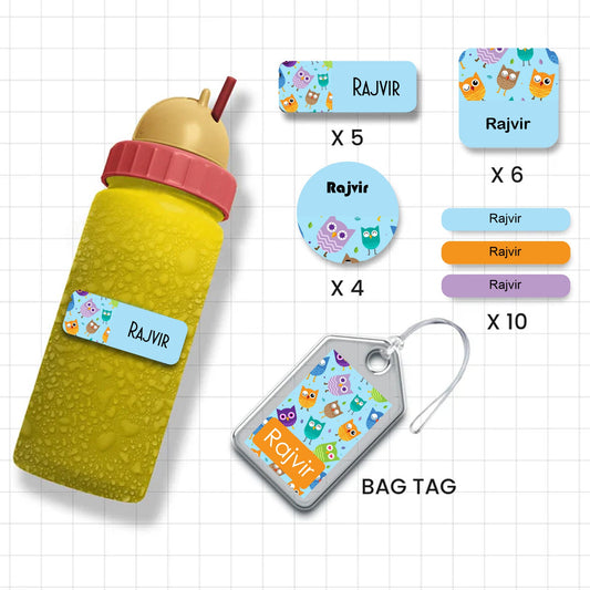 Assorted Shapes Waterproof Labels - Owl Theme - Chatterbox Labels-Personalised Waterproof Stickers - Opaque