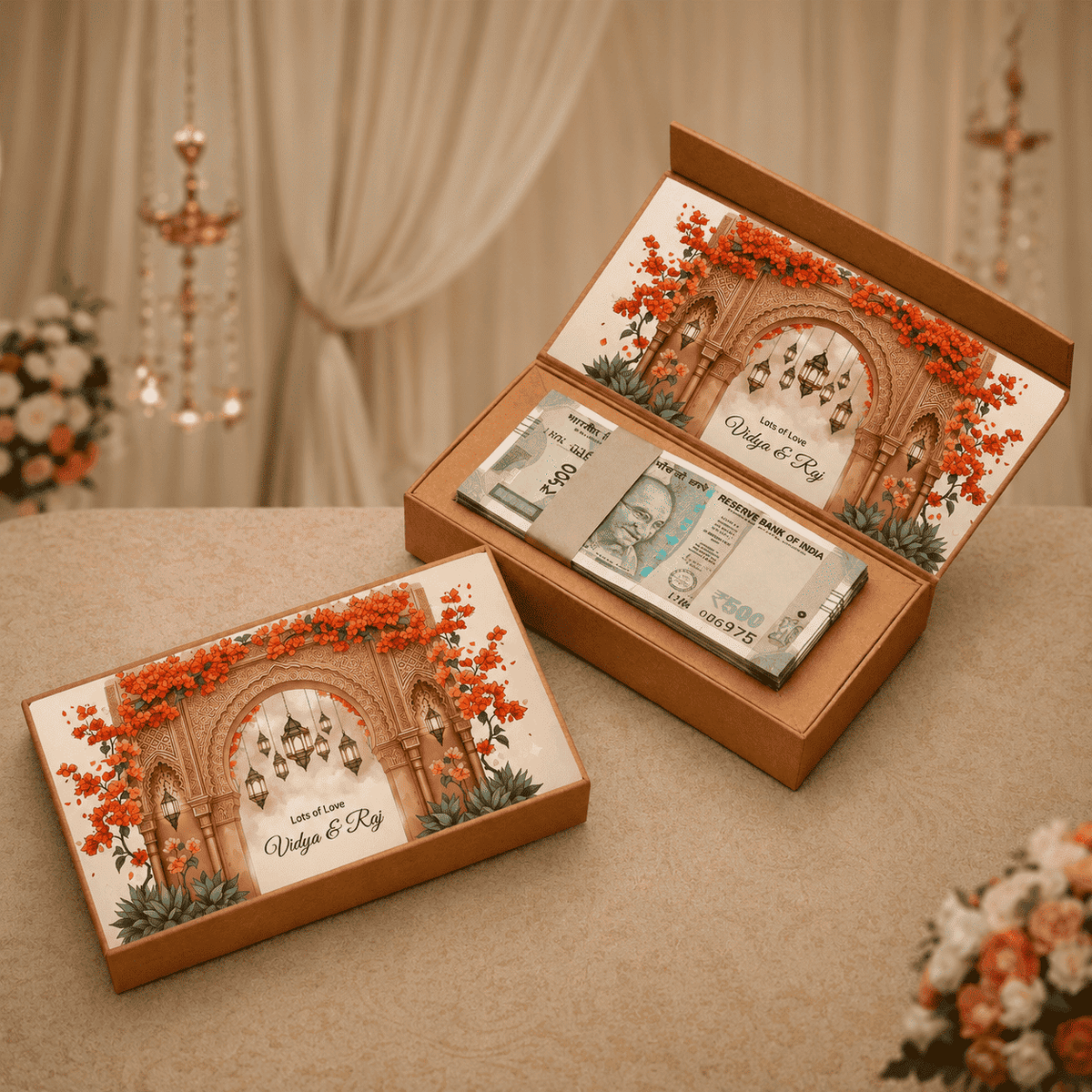 Personalised Shagun Cash Gift Box - Bougainvillea Arches - Chatterbox Labels-Cash Box