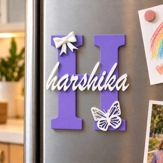 Bow & Butterfly Theme 3D Printed Magnetic Name Sign