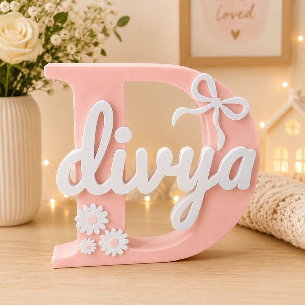 Bow Theme Personalised 3D Printed Name Stand