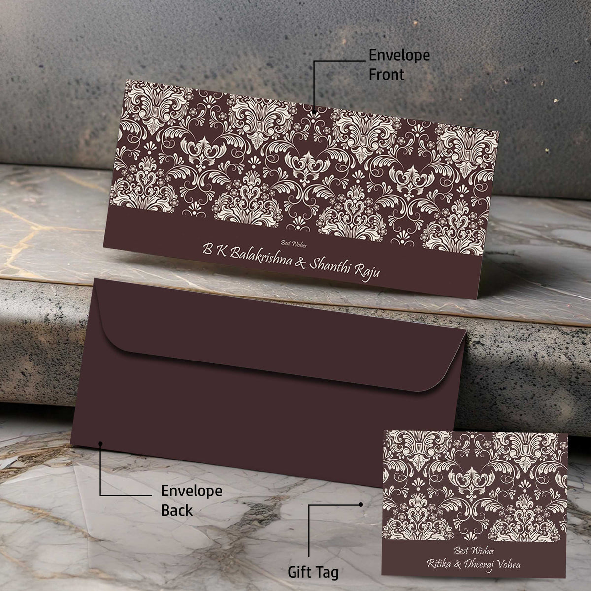 Personalised Money Envelopes - Brown Filigre Theme - Chatterbox Labels-Envelopes