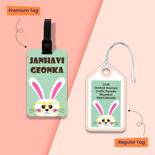 Personalized Bag Tags for Kids - Set of 5 - Bunny Design - Chatterbox Labels - Bag Tags