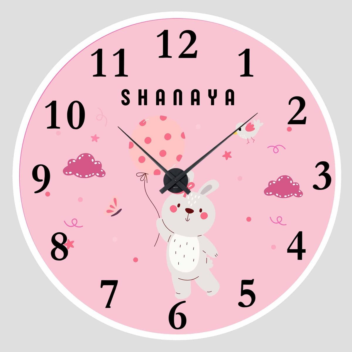 Personalised Acrylic Wall Clock - Bunnys Pink Hour - Chatterbox Labels - Wall Clock
