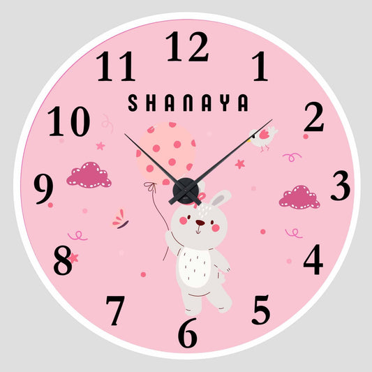 Personalised Acrylic Wall Clock - Bunnys Pink Hour - Chatterbox Labels - Wall Clock
