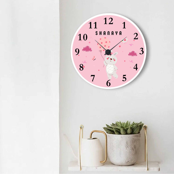 Personalised Wall Clock - Bunnys Pink Hour Chatterbox Labels