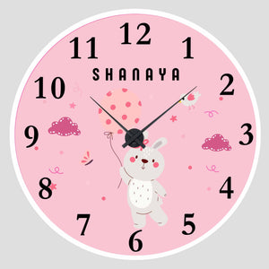 Personalised Wall Clock - Bunnys Pink Hour Chatterbox Labels