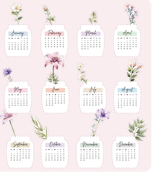 Personalised 2026 Desk Calendar - Floral Vase with Wooden Stand - Chatterbox Labels - 