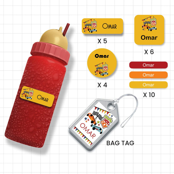Assorted Shapes Waterproof Labels - Car Design Theme - Chatterbox Labels-Personalised Waterproof Stickers - Opaque
