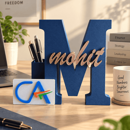 CA India Personalised Name Stand & Pen Holder for Desk - Chatterbox Labels-3D Printed Gifts
