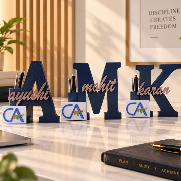 CA India Personalised Name Stand & Pen Holder for Desk