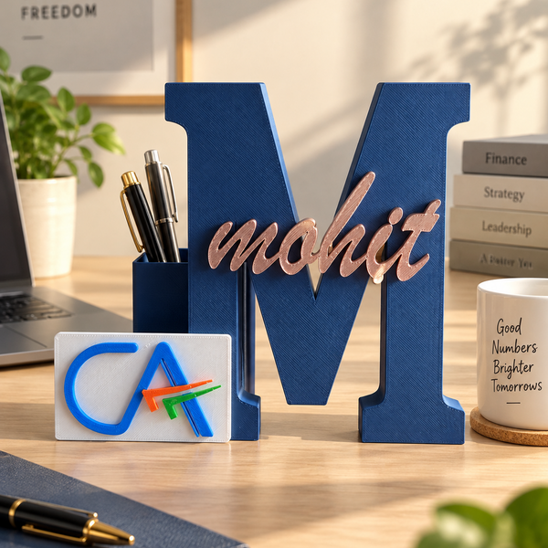 CA India Personalised Name Stand & Pen Holder for Desk