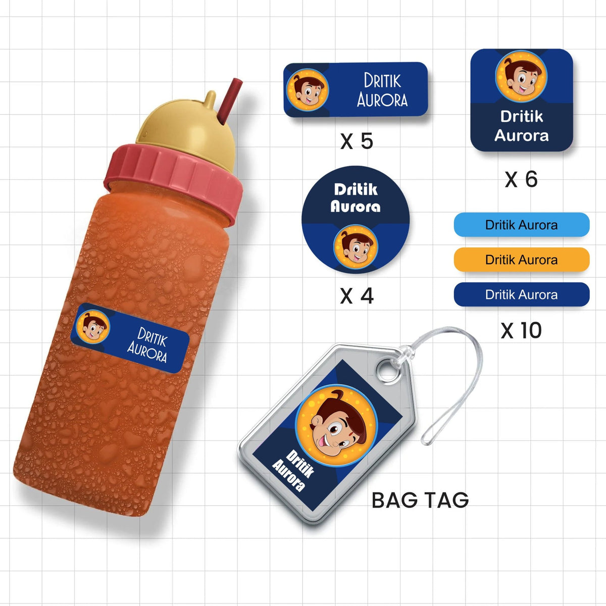 Assorted Shapes Waterproof Labels - Chhota Bheem Theme - Chatterbox Labels-Personalised Waterproof Stickers - Opaque