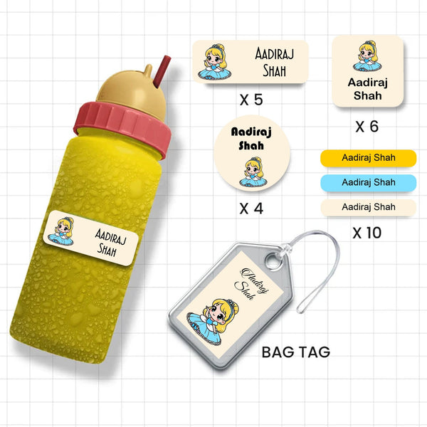 Assorted Shapes Waterproof Labels - Cinderella Design - Chatterbox Labels-Personalised Waterproof Stickers - Opaque