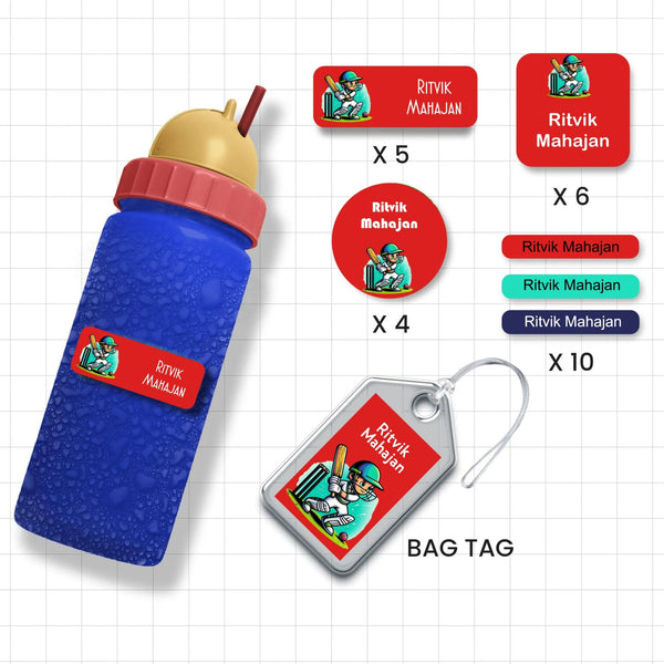 Assorted Shapes Waterproof Labels - Cricket Theme - Chatterbox Labels - Personalised Waterproof Stickers - Opaque