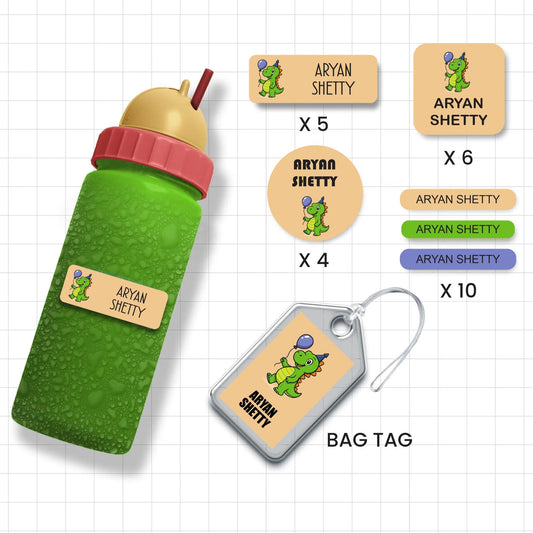 Assorted Shapes Waterproof Labels - Cute Dino Theme - Chatterbox Labels-Personalised Waterproof Stickers - Opaque
