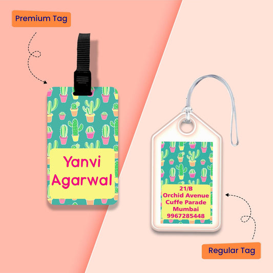 Personalized Bag Tags for Kids - Set of 5 - Cactus Design - Chatterbox Labels - Bag Tags