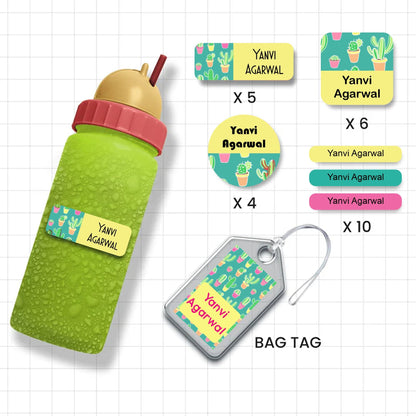 Assorted Shapes Waterproof Labels - Cactus Theme - Chatterbox Labels-Personalised Waterproof Stickers - Opaque