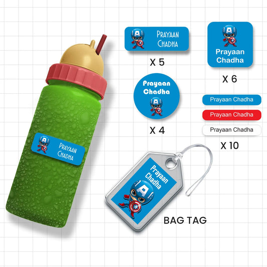 Assorted Shapes Waterproof Labels - Captain America Theme - Chatterbox Labels-Personalised Waterproof Stickers - Opaque