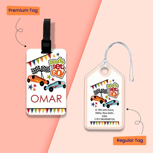 Personalized Bag Tags for Kids - Set of 5 - Cars Design - Chatterbox Labels - Bag Tags