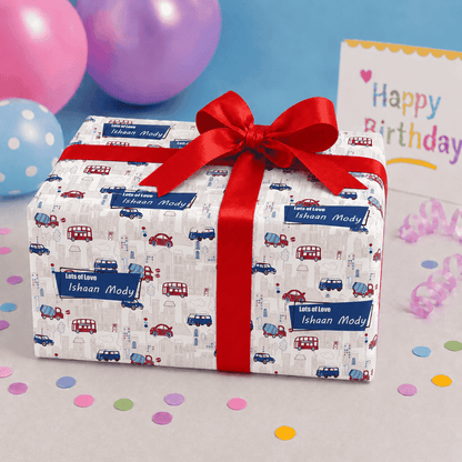 Custom Gift Wrapping Paper for Kids - Vroom Vroom Cars Theme - Chatterbox Labels - Wrapping Paper